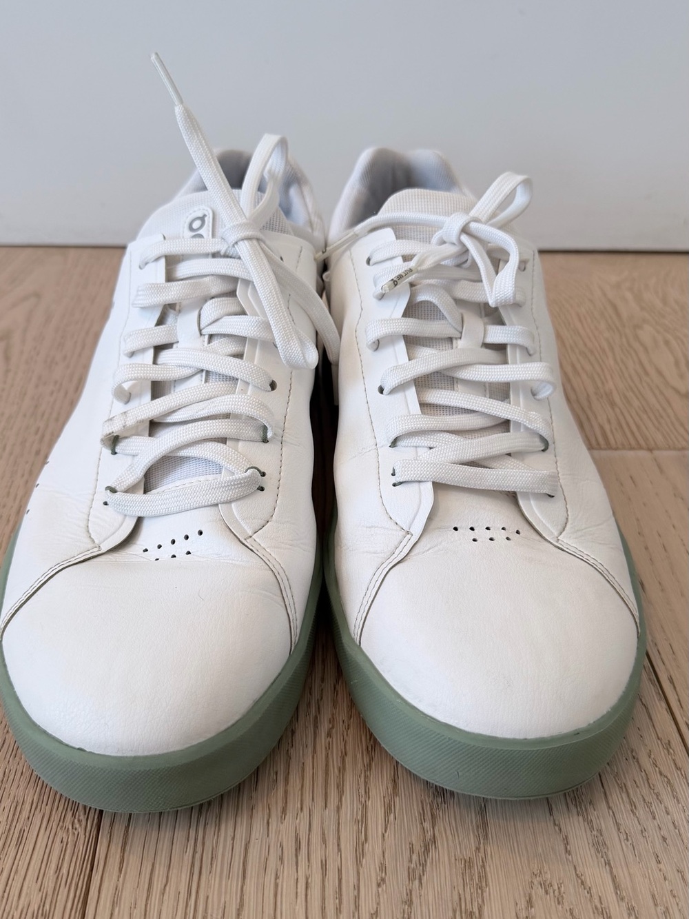ON White Leather Men’s Sneakers with Sage Green Sole